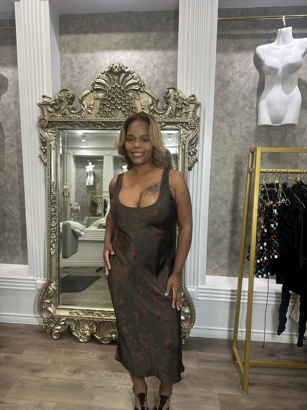 Printed Slip Midi Dress