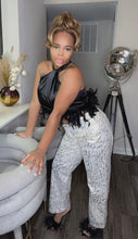 Load image into Gallery viewer, Feather Trim Halter Top
