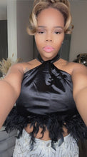 Load image into Gallery viewer, Feather Trim Halter Top
