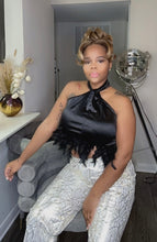 Load image into Gallery viewer, Feather Trim Halter Top
